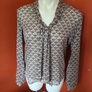LOFT Long Sleeve Blouse Tan and Black Size Small